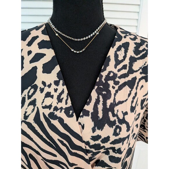 Lipsy London Dress Womens 14 Beige Black Cheetah Leopard Club Party Faux Wrap - Picture 5 of 13